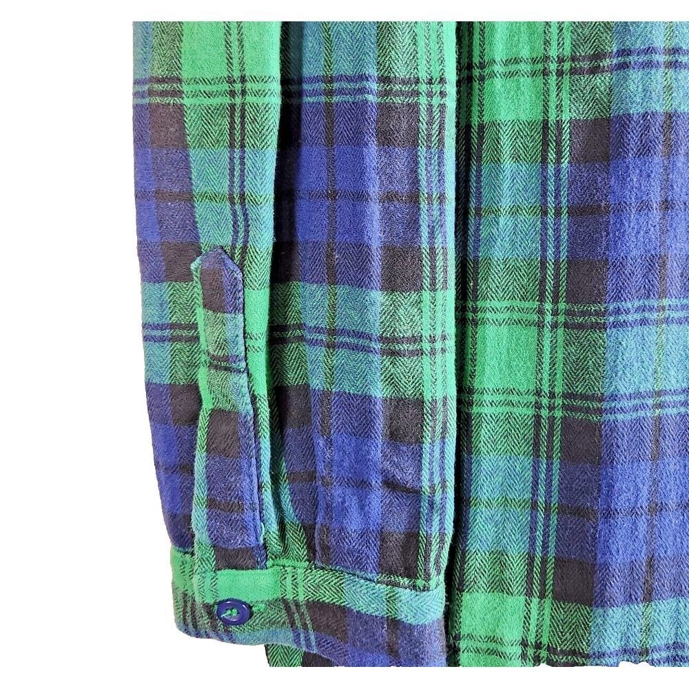 Blu Pepper Womens Boho Flannel‎ Shacket Size M/L Jacket Blue Plaid Fringe Hem - Picture 6 of 8